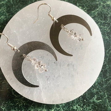 Stainless Steel Herkimer Goddess Moon Earrings - Made in Canada