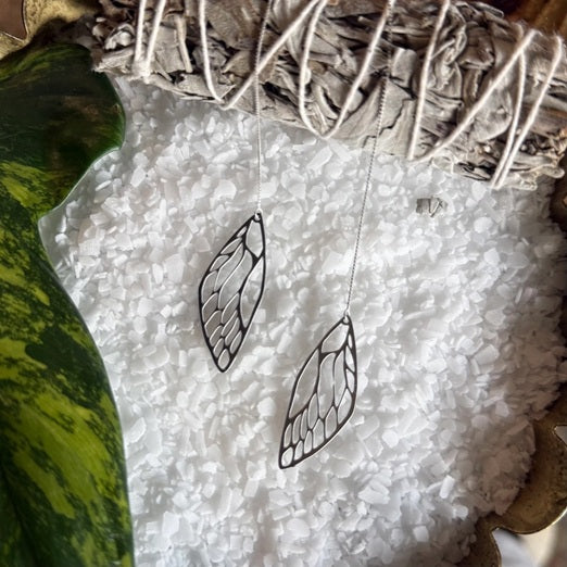 Silver Butterfly Wing Threader Earrings - Made in Canada
