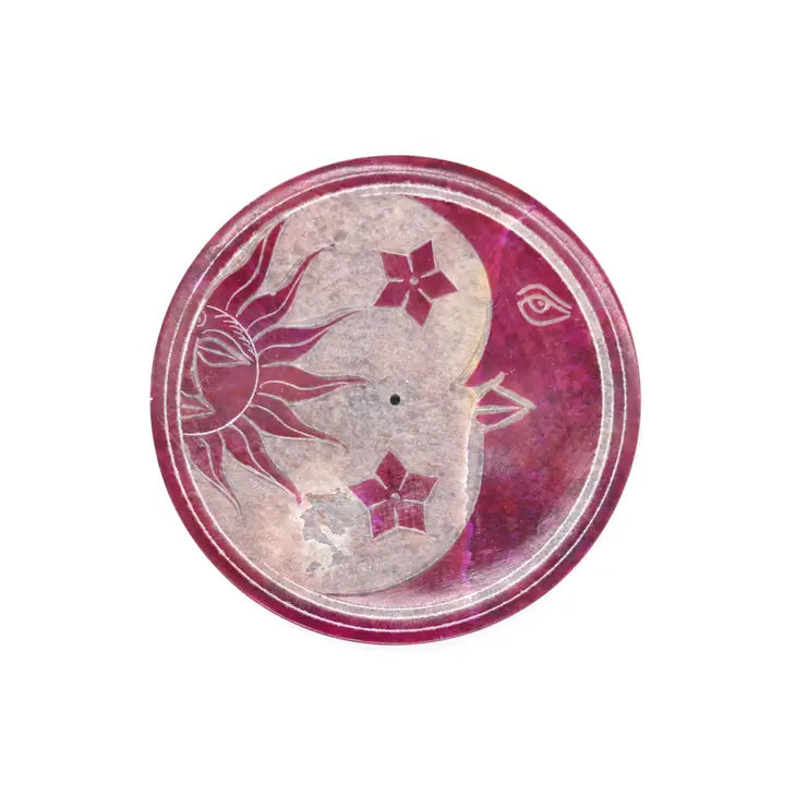 Pink Sun Moon Stars Soapstone Incense Burner image 0