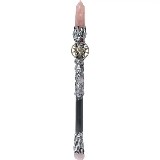 Rose Quartz Wand with Silver Raven image 0