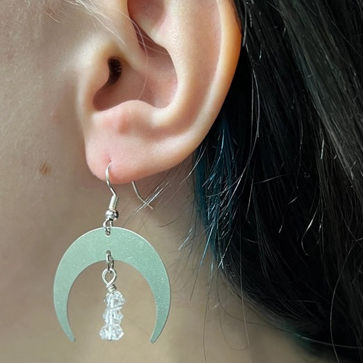 Stainless Steel Herkimer Goddess Moon Earrings - Made in Canada