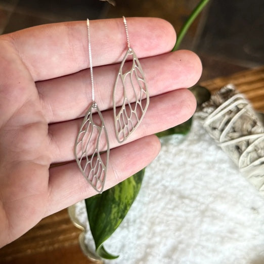 Silver Butterfly Wing Threader Earrings - Made in Canada