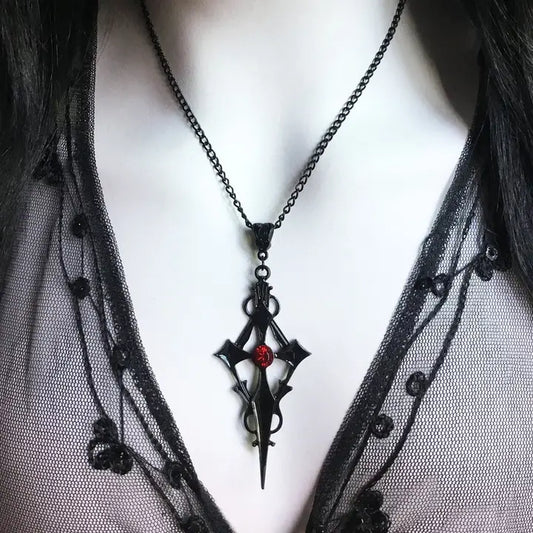 Black Pointed Cross Gothic Necklace image 0