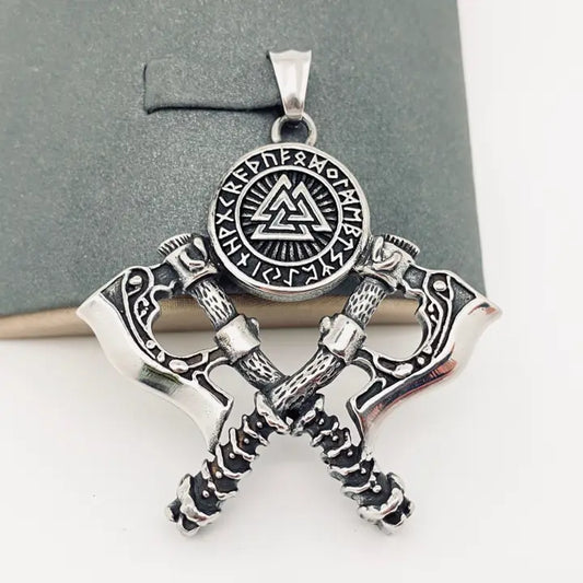 Viking Warrior Double Axe Rune Stainless Steel Pendant image 0
