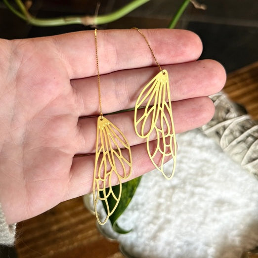 Golden Dragonfly Wing Threader Earrings - Made in Canada
