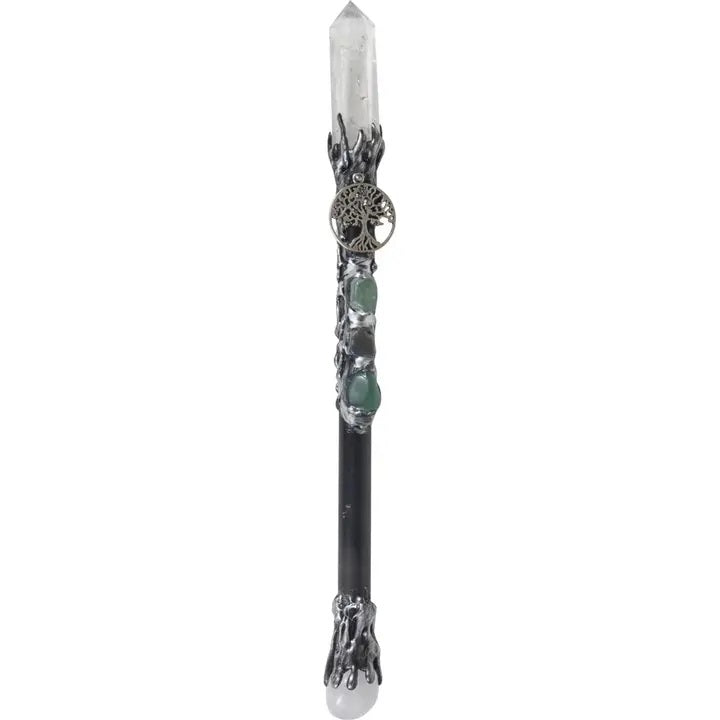 Magick wand - clear quartz point w/ silver tree of life image 0