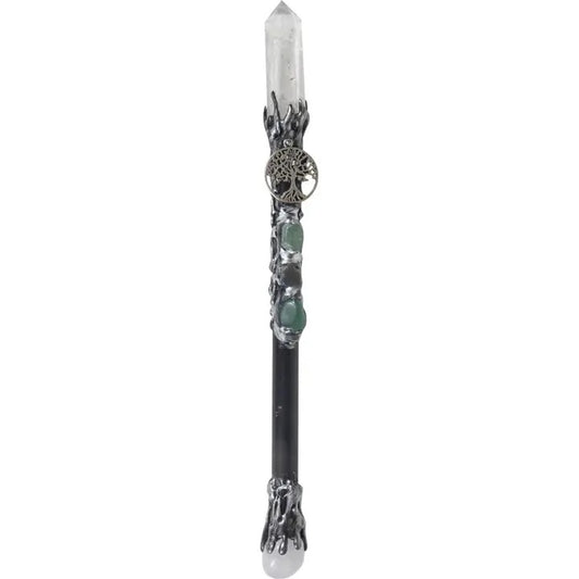 Magick wand - clear quartz point w/ silver tree of life image 0