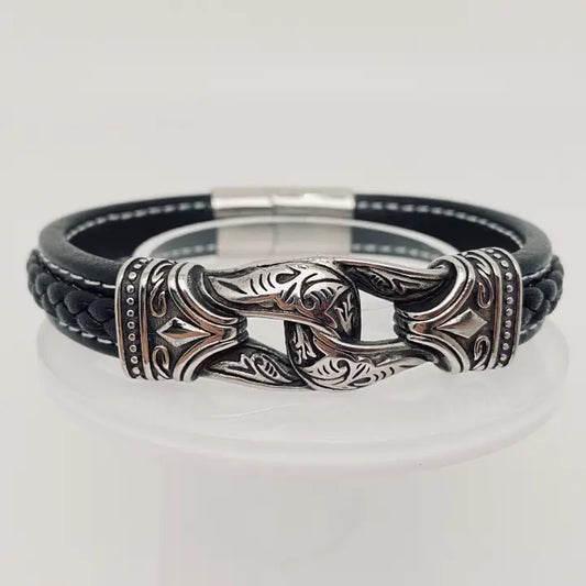 Viking Bracelet in Leather & Stainless Steel image 0