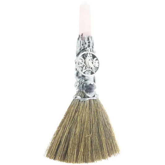 Wiccan Mini-Besom with Rose Quartz Generator & Raven Charm image 0