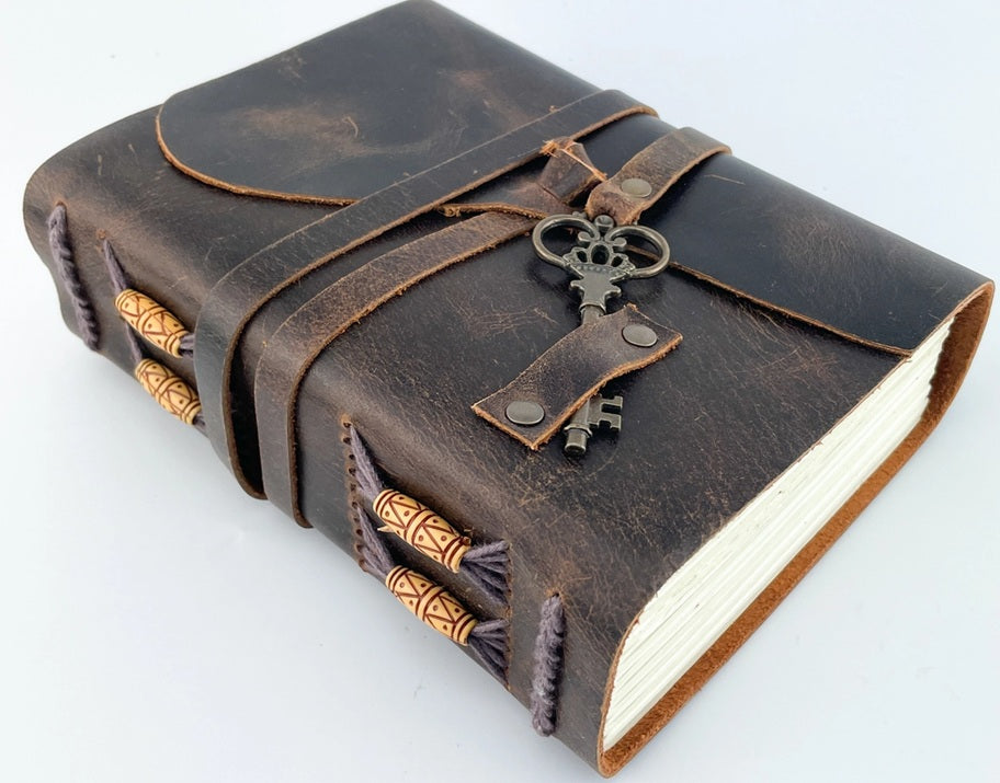 Leather Journal with Key Design // Artisan Bead Binding